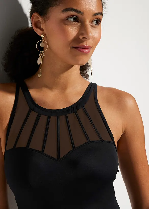 Medium Shape-Badeanzug mit transparentem Mesh, bonprix