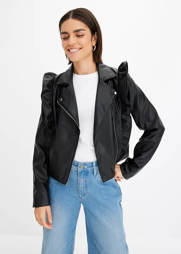 Lederimitat-Jacke mit Volants, bonprix