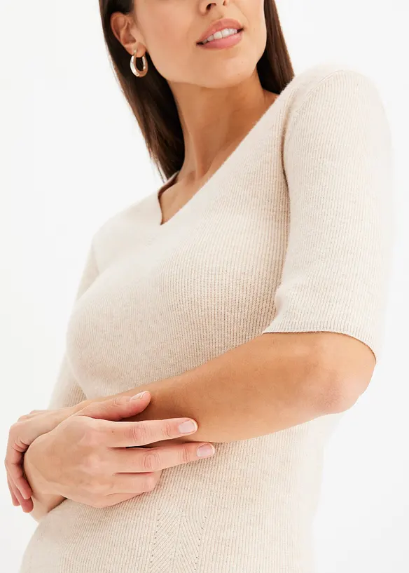 Pull manches courtes côtelé en viscose mélangée, bonprix