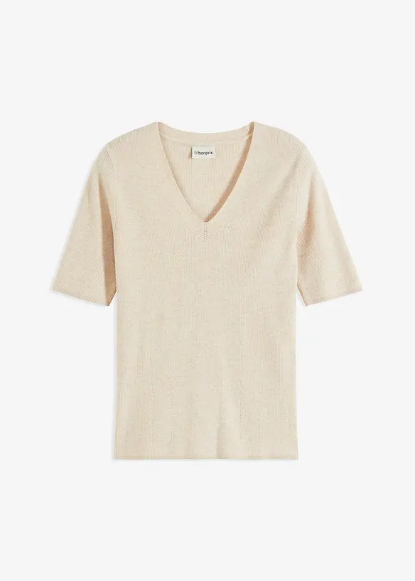 Pull manches courtes côtelé en viscose mélangée, bonprix