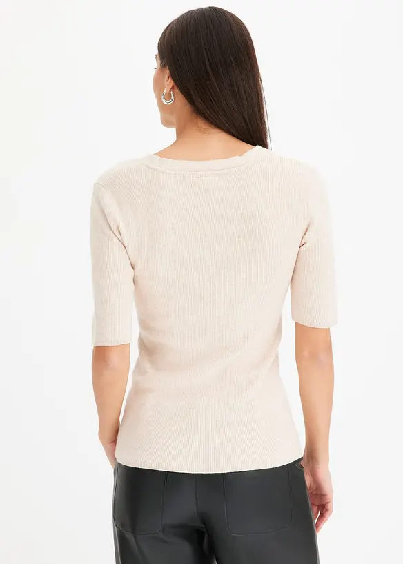 Pull manches courtes côtelé en viscose mélangée, bonprix