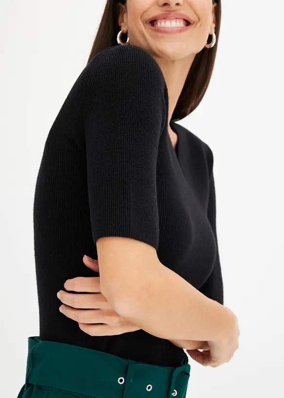 Pull manches courtes côtelé en viscose mélangée, bonprix