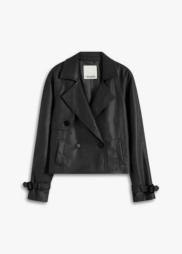 kurzer Lederimitat-Trenchcoat, bonprix