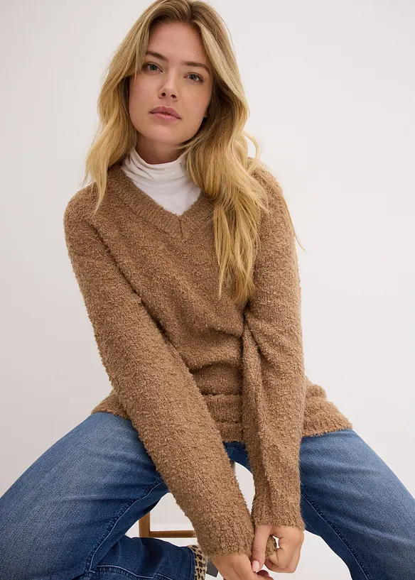 Pull en grosse maille à col en V, bonprix