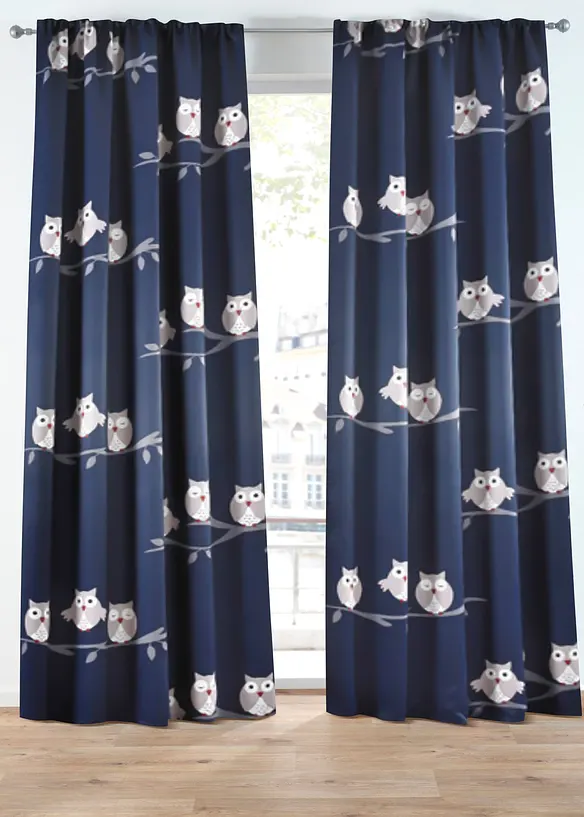 Verdunkelungsvorhang mit Eulen Druck mit recyceltem Polyester (1er Pack), bonprix