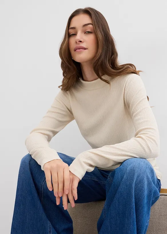 T-shirt manches longues en crêpe texturé, bonprix