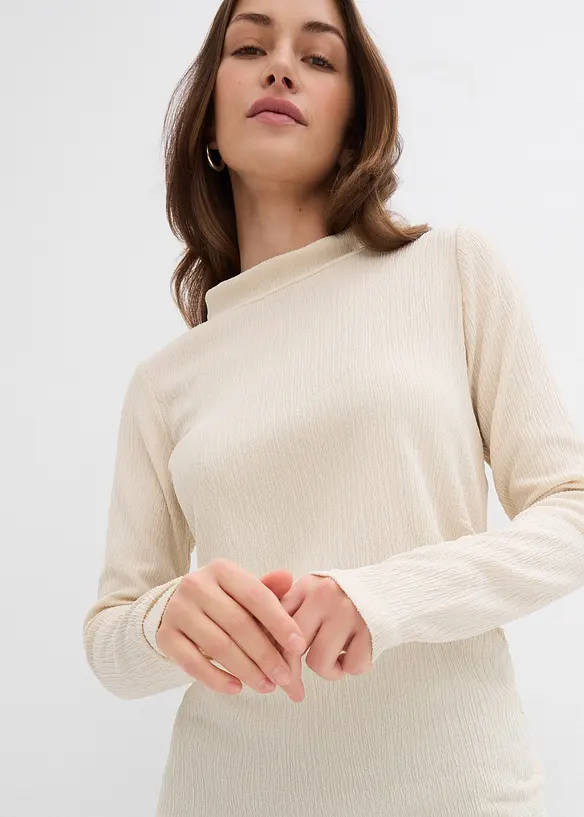 T-shirt manches longues en crêpe texturé, bonprix