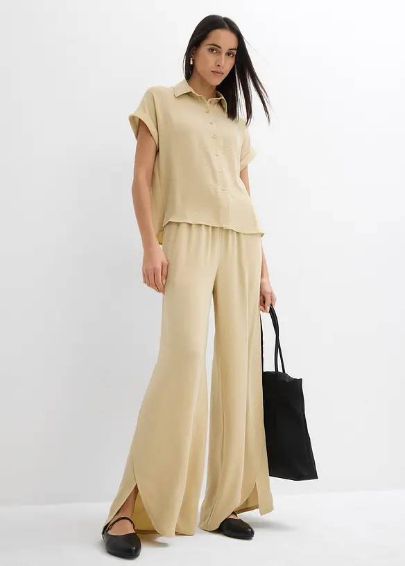 Pantalon palazzo en crêpe texturé, bonprix