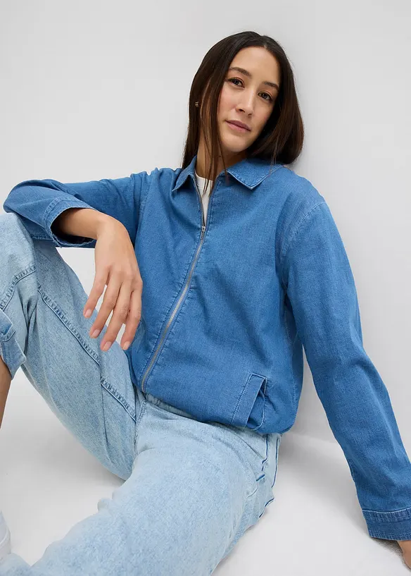 Veste en jean, style blouson, avec fermeture zippée, bonprix