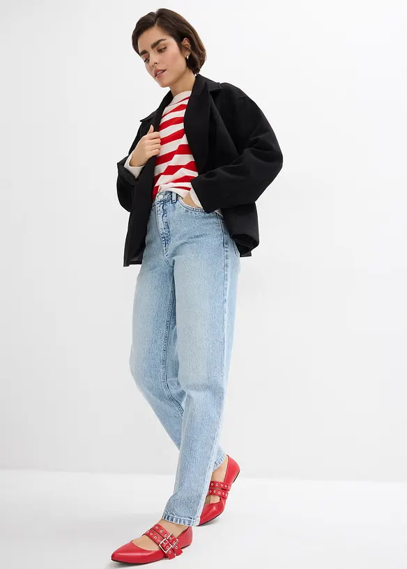 Jean mom cropped taille haute, peu extensible, bonprix
