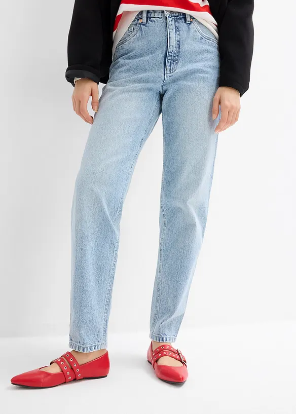 Jean mom cropped taille haute, peu extensible, bonprix