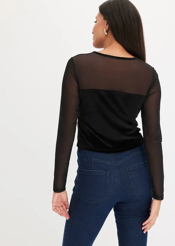 Crop top effet bustier avec empiècement mesh, bonprix
