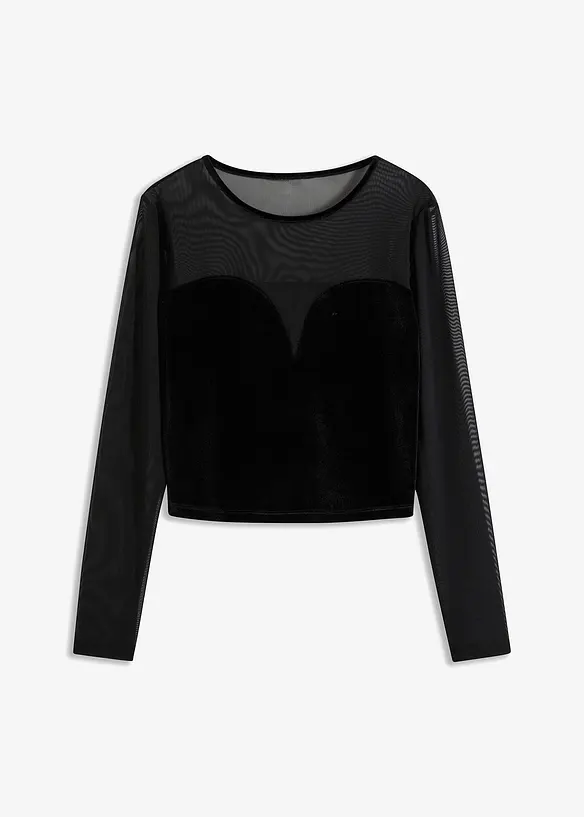 Crop top effet bustier avec empiècement mesh, bonprix