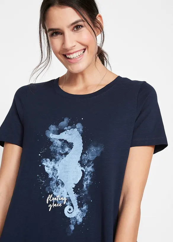 T-Shirt mit Seepferdchen Druck aus Bio-Baumwolle, bonprix
