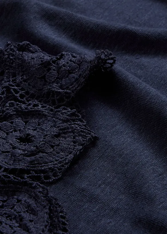 T-shirt 100 % lin avec manches en crochet, bonprix