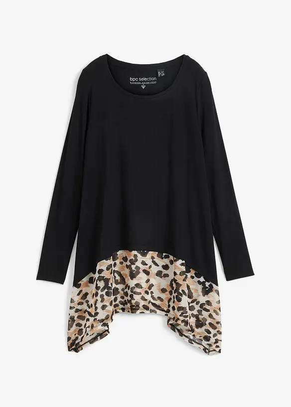 Blouse en jersey viscose avec empiècement en mousseline, bonprix