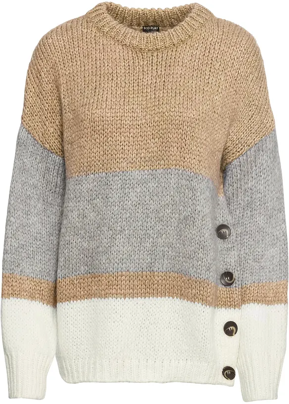 Pull oversize rayé à boutons, bonprix