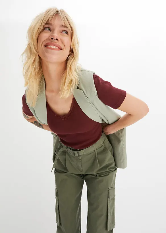 T-shirt côtelé à dentelle, bonprix
