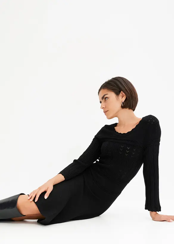 Robe pull avec haut en maille ajourée, bonprix