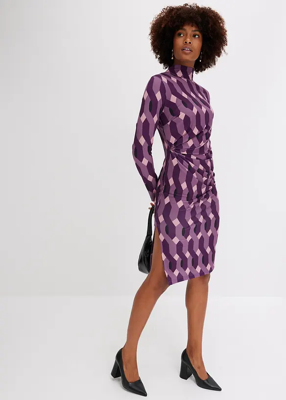 Robe en jersey à col montant et effet drapé à la taille, bonprix