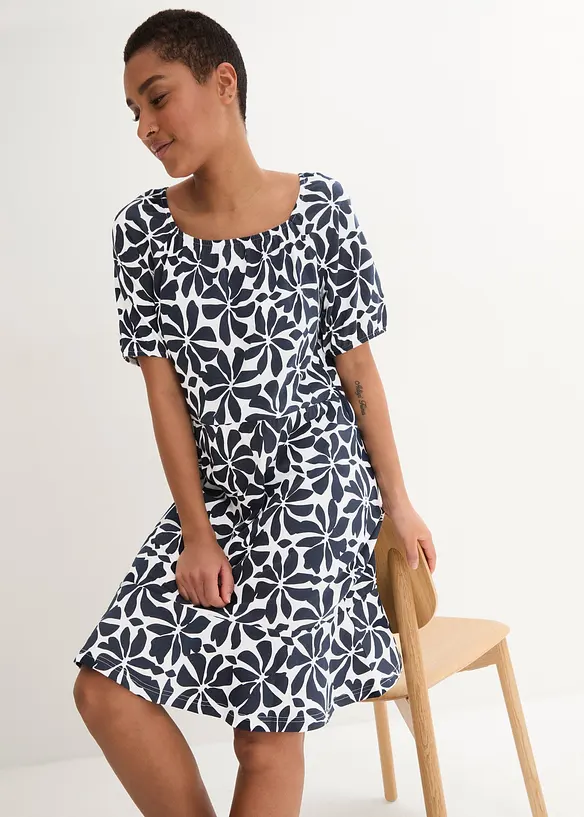 Robe en jersey de coton à encolure carrée, longueur genou, bonprix