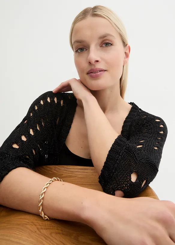 Ajour-Strickjacke mit Glitzergarn, bonprix