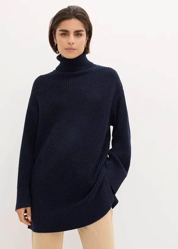 Oversize-Rollkragenpullover aus Baumwoll-Mix, bonprix