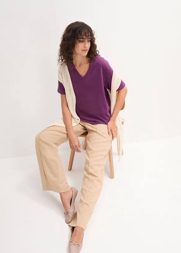 Lot de 5 T-shirts longs et amples à col V, bonprix