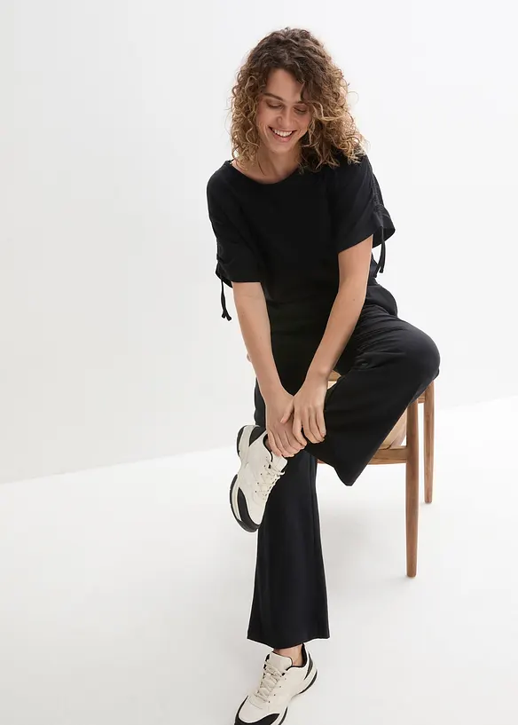 Combipantalon en jersey avec détail froncé aux manches et jambes larges, bonprix