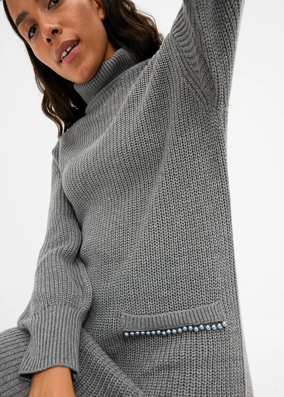 Strickkleid mit aufgesetzten Perlen, bonprix