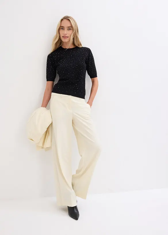 Halbarm Feinstrickpullover mit Glitzersteinchen, bonprix