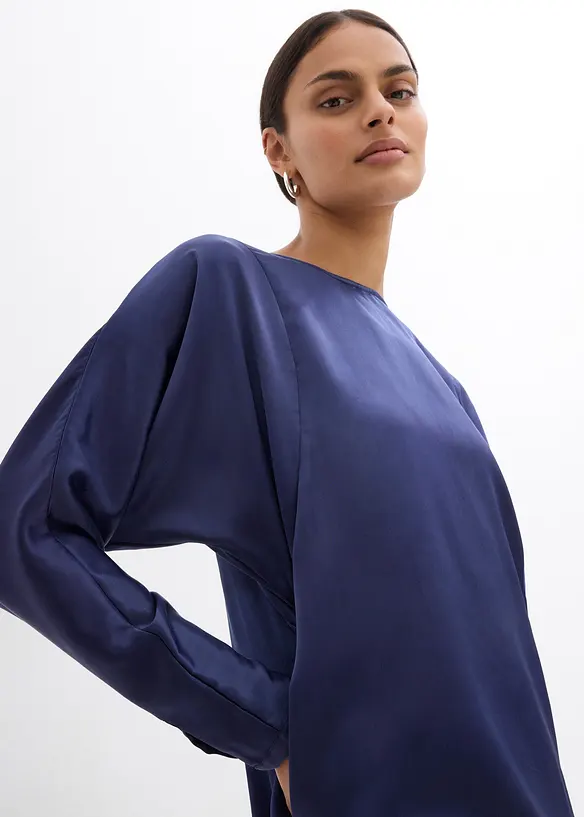Midikleid mit Fledermausärmeln aus fließendem Satin, bonprix