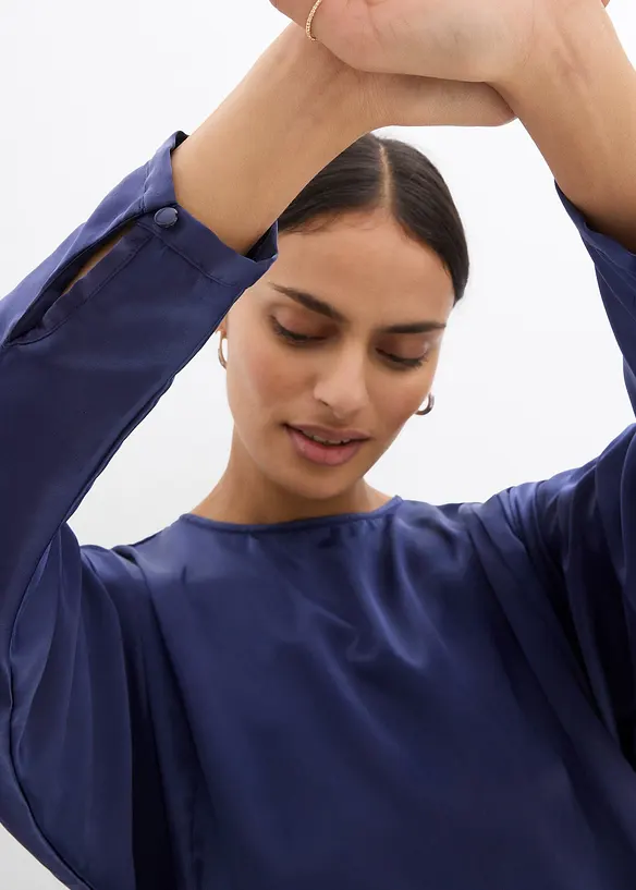 Midikleid mit Fledermausärmeln aus fließendem Satin, bonprix