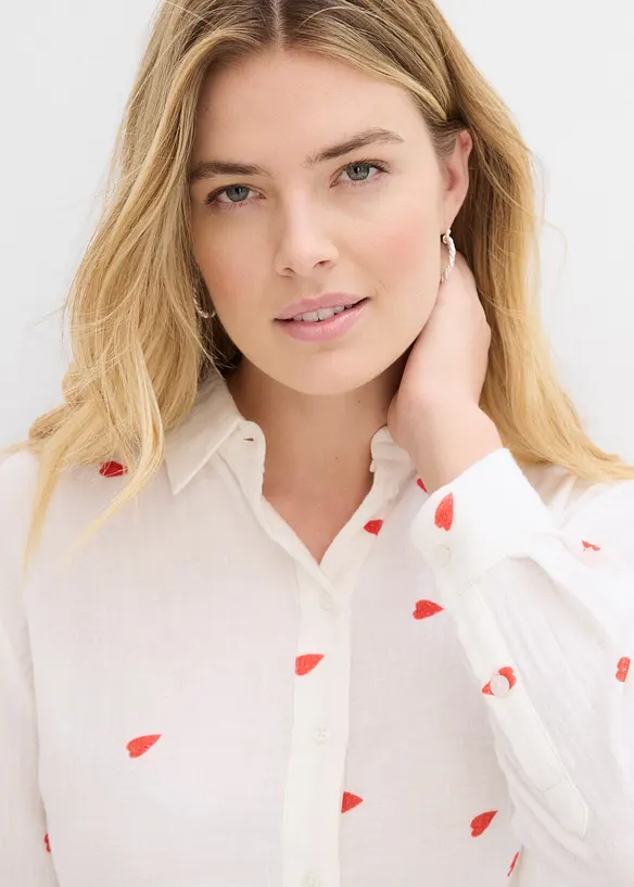 Chemisier en gaze de coton à motif cœurs, bonprix