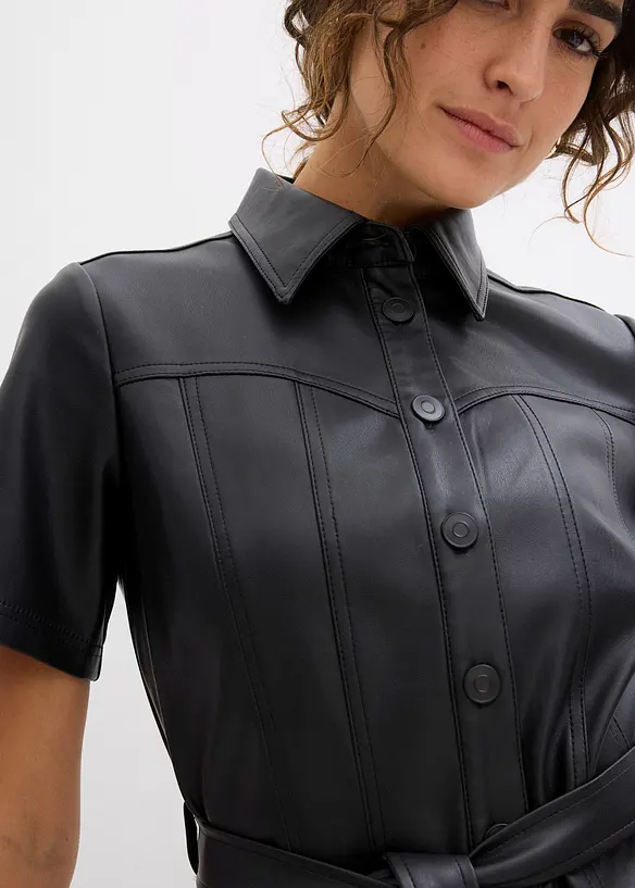Figurbetontes Lederimitat-Kleid, bonprix