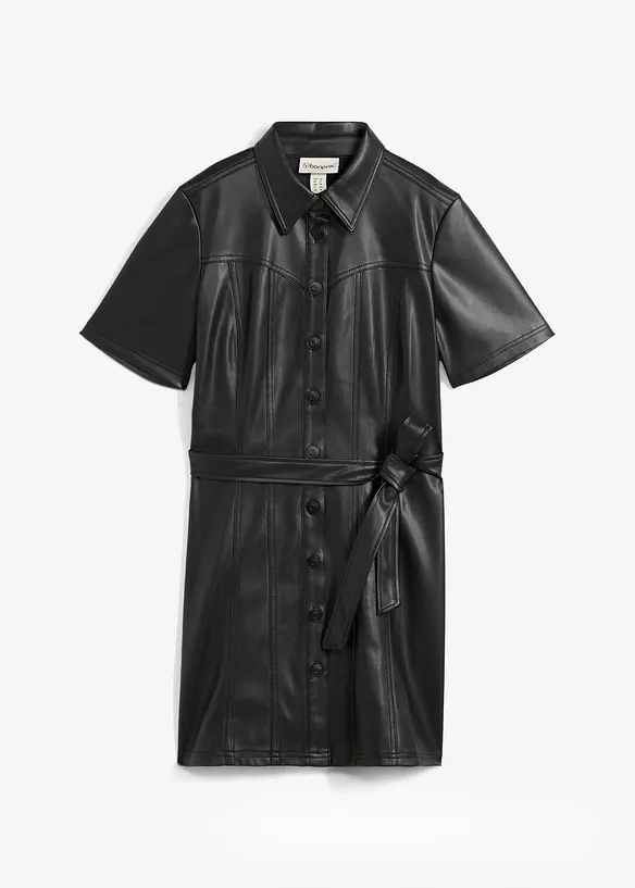 Figurbetontes Lederimitat-Kleid, bonprix