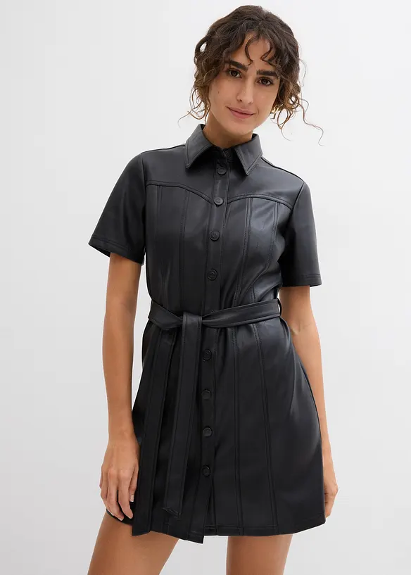 Figurbetontes Lederimitat-Kleid, bonprix