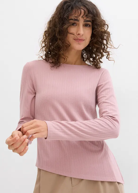 Langarmshirt aus Rippe mit Schlitz, bonprix