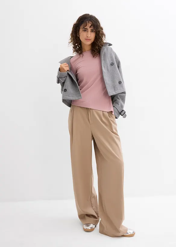 Langarmshirt aus Rippe mit Schlitz, bonprix