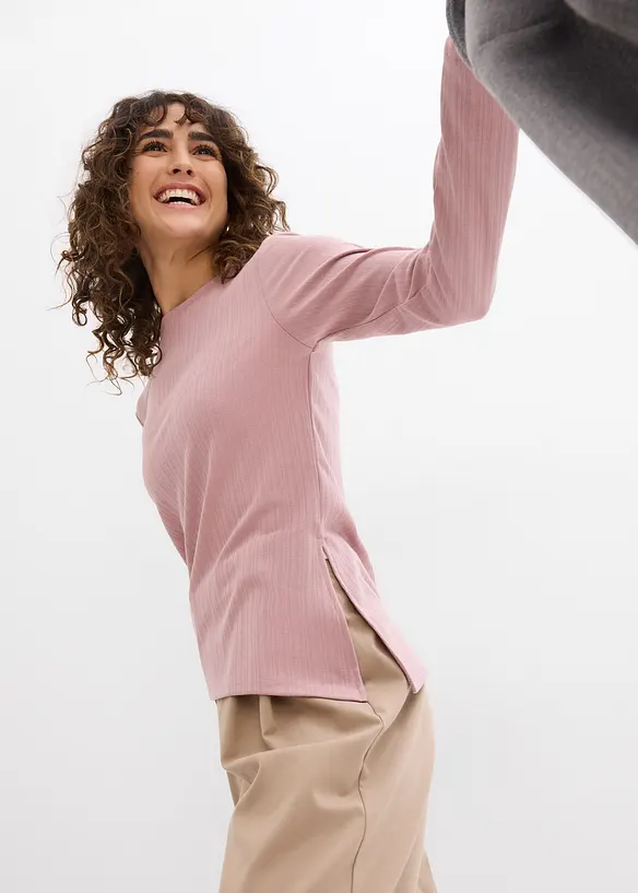 Langarmshirt aus Rippe mit Schlitz, bonprix