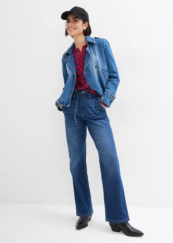 Jean droit taille haute élastiquée, loose, bonprix