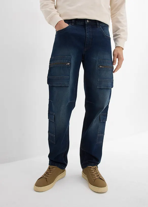 Jean cargo droit et extensible, loose, bonprix
