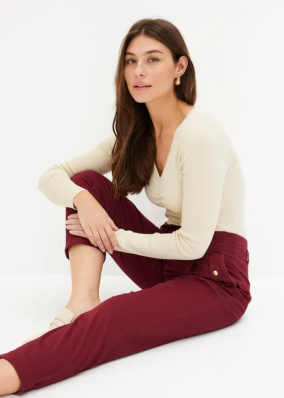 Pantalon en twill léger, paper bag, bonprix