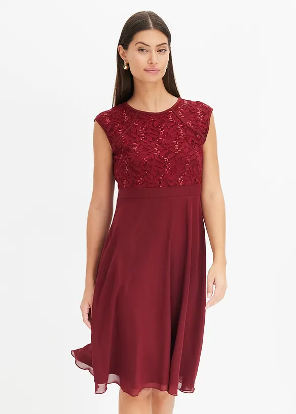 Chiffonkleid mit Spitze und bestickten Pailletten, bonprix