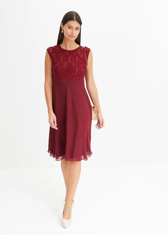 Chiffonkleid mit Spitze und bestickten Pailletten, bonprix