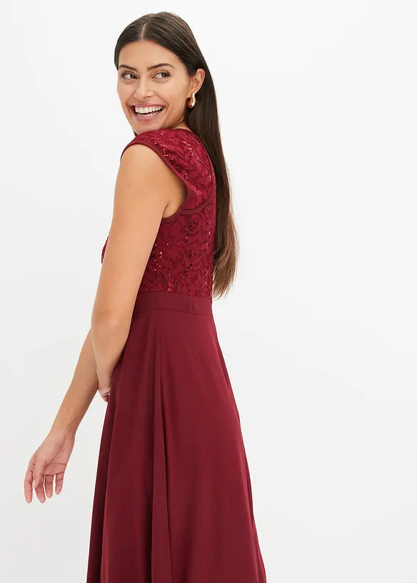 Chiffonkleid mit Spitze und bestickten Pailletten, bonprix