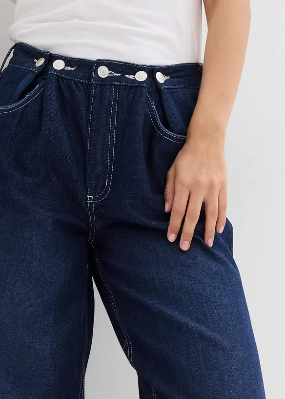 Jean balloon taille mi-haute, avec boutons, toile ultra-douce, bonprix