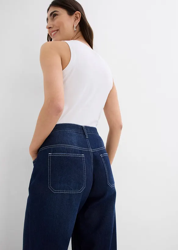 Jean balloon taille mi-haute, avec boutons, toile ultra-douce, bonprix