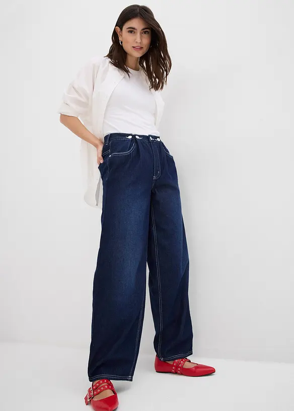 Jean balloon taille mi-haute, avec boutons, toile ultra-douce, bonprix