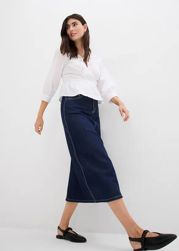 Jupe midi en jean, taille mi-haute, toile ultra-douce, bonprix